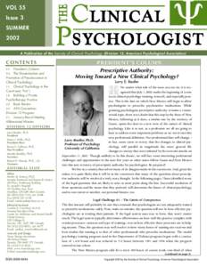 VOL 55 Issue 3 SUMMER 2002 A Publication of the Society of Clinical Psychology (Division 12, American Psychological Association)