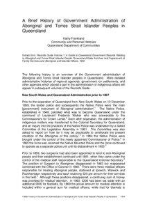 Microsoft Word - Brief History of Government Administration of Aboriginal and Torres Strait Islander Peoples in Queensland.doc