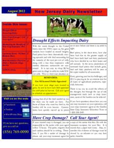 New Jersey Dairy Newsletter  August 2012 Inside this issue: Drought Effects