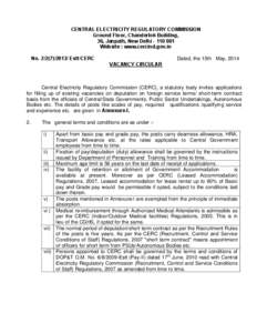 CENTRAL ELECTRICITY REGULATORY COMMISSION Ground Floor, Chanderlok Building, 36, Janpath, New Delhi[removed]Website : www.cercind.gov.in No[removed]Estt/CERC