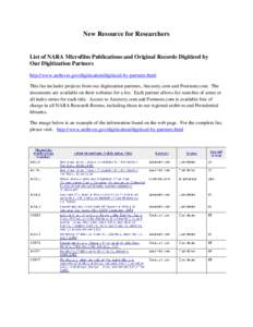 New Resource for Researchers  List of NARA Microfilm Publications and Original Records Digitized by