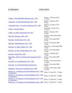PARISHES  UPDATED Amherst - Trinity Methodist Marriages[removed]Antigonish - St. Ninian RC Marriages[removed]