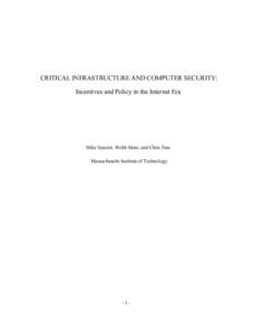         CRITICAL  INFRASTRUCTURE  AND  COMPUTER  SECURITY:   Incentives  and  Policy  in  the  Internet  Era   