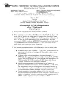 VIRGINIA FREEDOM OF INFORMATION ADVISORY COUNCIL COMMONWEALTH OF VIRGINIA Senator Richard H. Stuart, Chair Delegate James M. LeMunyon, Vice Chair  Maria J.K. Everett, Esq., Executive Director/Senior Attorney