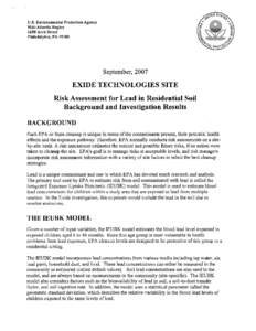 Exide Technologies Reading PA Risk Assessment Summary and Conclusion