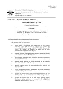 AAITF/5−IP[removed]International Civil Aviation Organization The Fifth Meeting of ICAO AIS-AIM Implementation Task Force (AAITF/5) Beijing, China, 25 − 26 June 2010