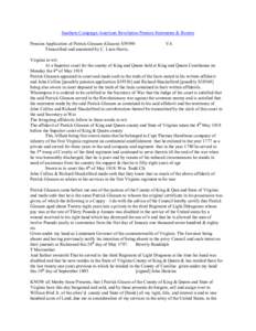 Southern Campaign American Revolution Pension Statements & Rosters Pension Application of Patrick Gleason (Glason) S39590 Transcribed and annotated by C. Leon Harris. VA