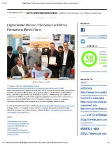 Digital Water Pavilion menzionato al Premio Fondazione Renzo Piano – zeroundicipiù.it (HTTP://WWW.ZEROUNDICIPIU.IT) contenuti (#)