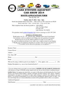 LAKE STEVENS AQUAFEST CAR SHOW 2014 BOOTH APPLICATION FORM Due by July 15th  Sunday, July 27, 2014 • 9am – 4pm