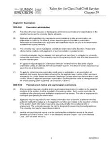 Rules for the Classified Civil Service Chapter 59 Chapter 59: ExaminationsExamination administration.