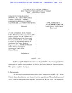 Case 5:11-cv[removed]OLG-JES-XR Document 690  Filed[removed]Page 1 of 12 UNITED STATES DISTRICT COURT FOR THE WESTERN DISTRICT OF TEXAS