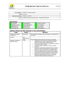 STAR MONTHLY MEETING MINUTES  Type of Meeting: Date: Start Time / End Time: Venue: