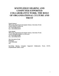 KNOWLEDGE SHARING AND COMPUTER SUPPORTED COLLABORATIVE WORK: THE ROLE OF ORGANISATIONAL CULTURE AND TRUST