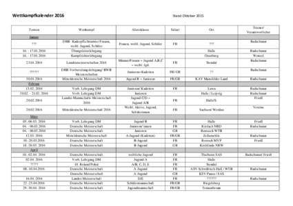 Wettkampfkalender Ringen 2016