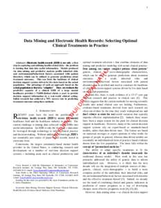 1  Data Mining and Electronic Health Records: Selecting Optimal Clinical Treatments in Practice  UP