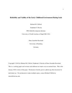 1  Reliability and Validity of the Early Childhood Environment Rating Scale Richard M. Clifford Stephanie S. Reszka