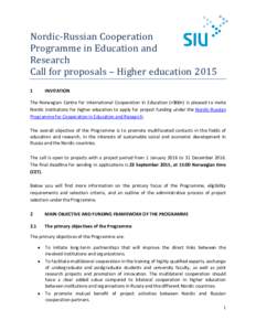 Nordic-Russian Cooperation Programme in Education and Research Call for proposals – Higher education