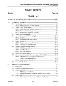 East County Substation/Tule Wind/Energia Sierra Juarez Gen-Tie Projects TABLE OF CONTENTS TABLE OF CONTENTS Section