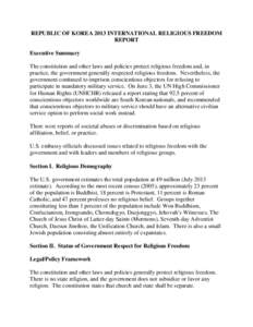 REPUBLIC OF KOREA 2013 INTERNATIONAL RELIGIOUS FREEDOM REPORT