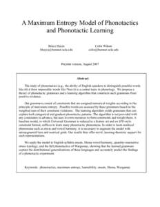 A Maximum Entropy Model of Phonotactics and