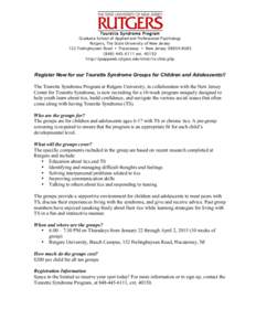 Human behavior / Tic / TS / Piscataway /  New Jersey / Rutgers University / Sociological and cultural aspects of Tourette syndrome / Tic Talk: Living with Tourette Syndrome / Tourette syndrome / Health / Geography of New Jersey