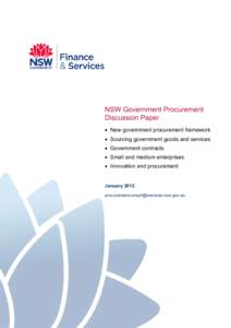 NSW Government Procurement Discussion Paper New government procurement framework Sourcing government goods and services Government contracts Small and medium enterprises