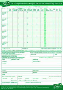 The Detling International Antiques & Collectors Fair Booking Form 2015 All prices shown are inclusive of VAT at the current rate. John Hendry + John Hendry Maidstone Maidstone Exhibition Hall Exhibition