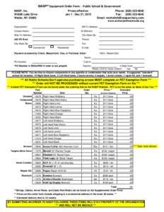 NASP ® Equipment Order Form - Public School & Government NASP, Inc. W4285 Lake Drive Waldo, WI[removed]Prices effective: