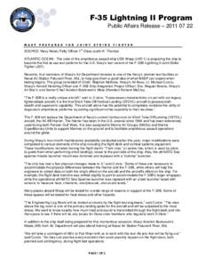 F-35 Lightning II Program Public Affairs Release – [removed]W A S P  P R E P A R E S
