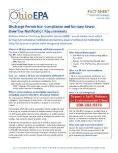 FACT SHEET Division of Surface Water December 2013 Discharge Permit Non-compliance and Sanitary Sewer Overflow Notification Requirements