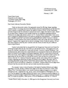 1456 Belmont Avenue Schenectady, NY[removed]February 2, 2007 United States Senate Committee on the Judiciary 224 Dirksen Senate Office Bldg.