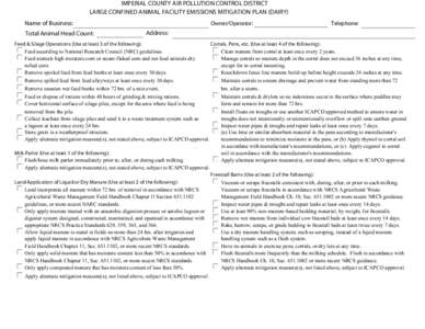 CLEAR  IMPERIAL COUNTY AIR POLLUTION CONTROL DISTRICT LARGE CONFINED ANIMAL FACILITY EMISSIONS MITIGATION PLAN (DAIRY)  Name of Business: