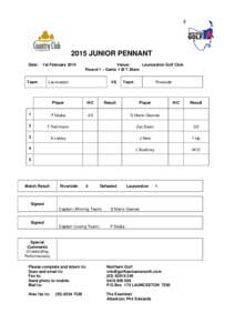 2015 JUNIOR PENNANT Date: 1st FebruaryTeam