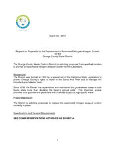 March 20, 2015  Request for Proposals for the Replacement of Automated Nitrogen Analyzer System for the Orange County Water District