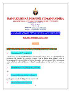 RAMAKRISHNA MISSION VIDYAMANDIRA A RESIDENTIAL AUTNOMOUS COLLEGE WITH CPE STATUS BELUR MATH, HOWRAH