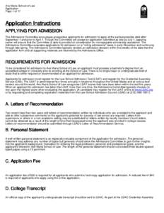 Ave Maria School of Law Application Page 1 of 17 Application Instructions APPLYING FOR ADMISSION