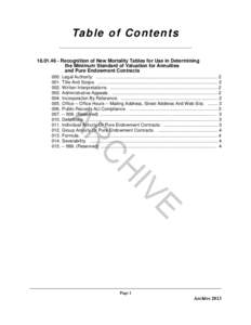 Ta b l e o f C o n t e n t s[removed]Recognition of New Mortality Tables for Use in Determining the Minimum Standard of Valuation for Annuities and Pure Endowment Contracts  E