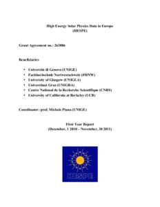 High Energy Solar Physics Data in Europe (HESPE) Grant Agreement no.: [removed]Beneficiaries