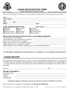 JUDGE REGISTRATION FORM http://www.bjcp.org AHA/BJCP Sanctioned Competition Program  http://www.homebrewersassociation.org