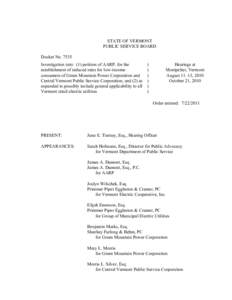 7535 Final Order STATE OF VERMONT PUBLIC SERVICE BOARD Docket No[removed]Investigation into: (1) petition of AARP, for the establishment of reduced rates for low-income