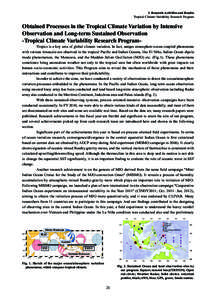 I. Research Activities and Results Tropical Climate Variability Research Program Obtained Processes in the Tropical Climate Variation by Intensive Observation and Long-term Sustained Observation -Tropical Climate Variabi