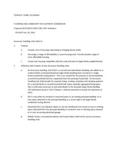 TOWN OF LYONS, COLORADO  PLANNING AND COMMUNITY DEVELOPMENT COMMISSION Proposed ACCESSORY DWELLING UNIT ordinance - REVISED Feb. 24, 2014