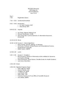 BIG DATA Workshop NIST Bldg 101 Green Auditorium June[removed]Day 1: 7:00: