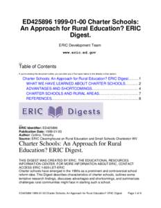 ED425896[removed]Charter Schools: An Approach for Rural Education? ERIC Digest. ERIC Development Team www.eric.ed.gov