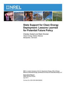 State Support for Clean Energy Deployment: Lessons Learned for Potential Future Policy