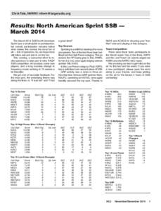 Chris Tate, N6WM /   Results: North American Sprint SSB — March 2014 The March 2014 SSB North American Sprint saw a small uptick in participation,