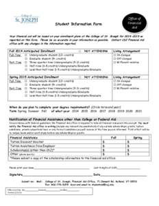 Office of Financial Aid Student Information Form Aid