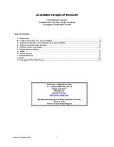 Associated Colleges of the South International Programs Guidelines for On-Site Faculty Directors Emergency Response Protocol  Table of Contents