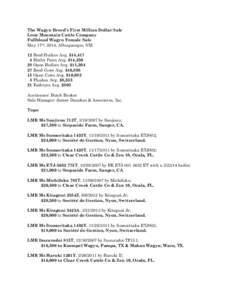 The Wagyu Breed’s First Million Dollar Sale Lone Mountain Cattle Company Fullblood Wagyu Female Sale May 17th, 2014; Albuquerque, NM 12 Bred Heifers Avg. $14,417 4 Heifer Pairs Avg. $14,250