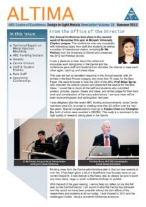 Mg Al Ti  ARC Centre of Excellence Design in Light Metals Newsletter: Volume 18 Summer 2012